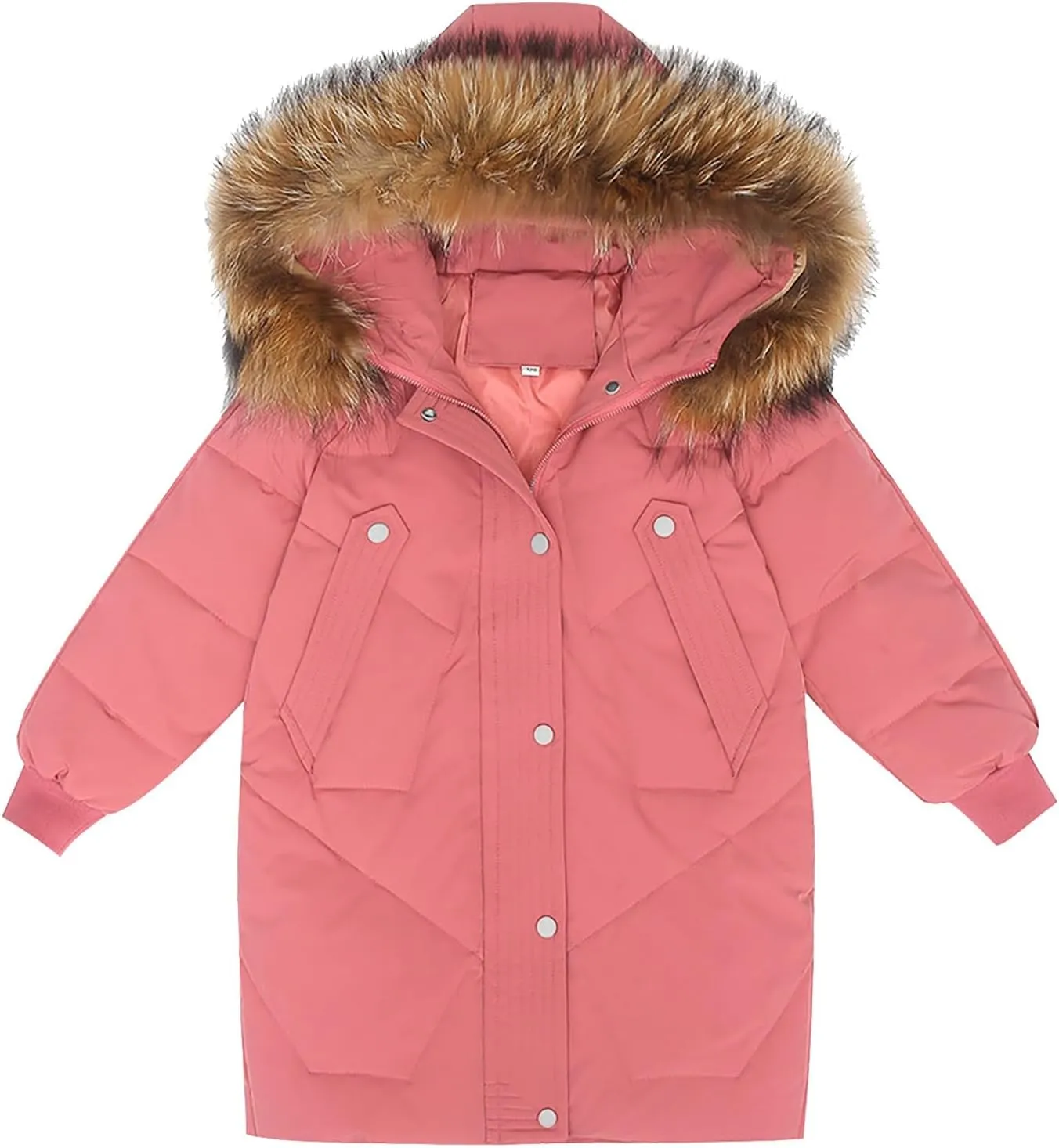 ToddlBy Kids Winter Coat Boys Girls Thick Warm Down Puffer Jacket with Furry Hood Parka (Watermelon Red, 12-13 Years) k194