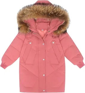 ToddlBy Kids Winter Coat Boys Girls Thick Warm Down Puffer Jacket with Furry Hood Parka (Watermelon Red, 12-13 Years) k194