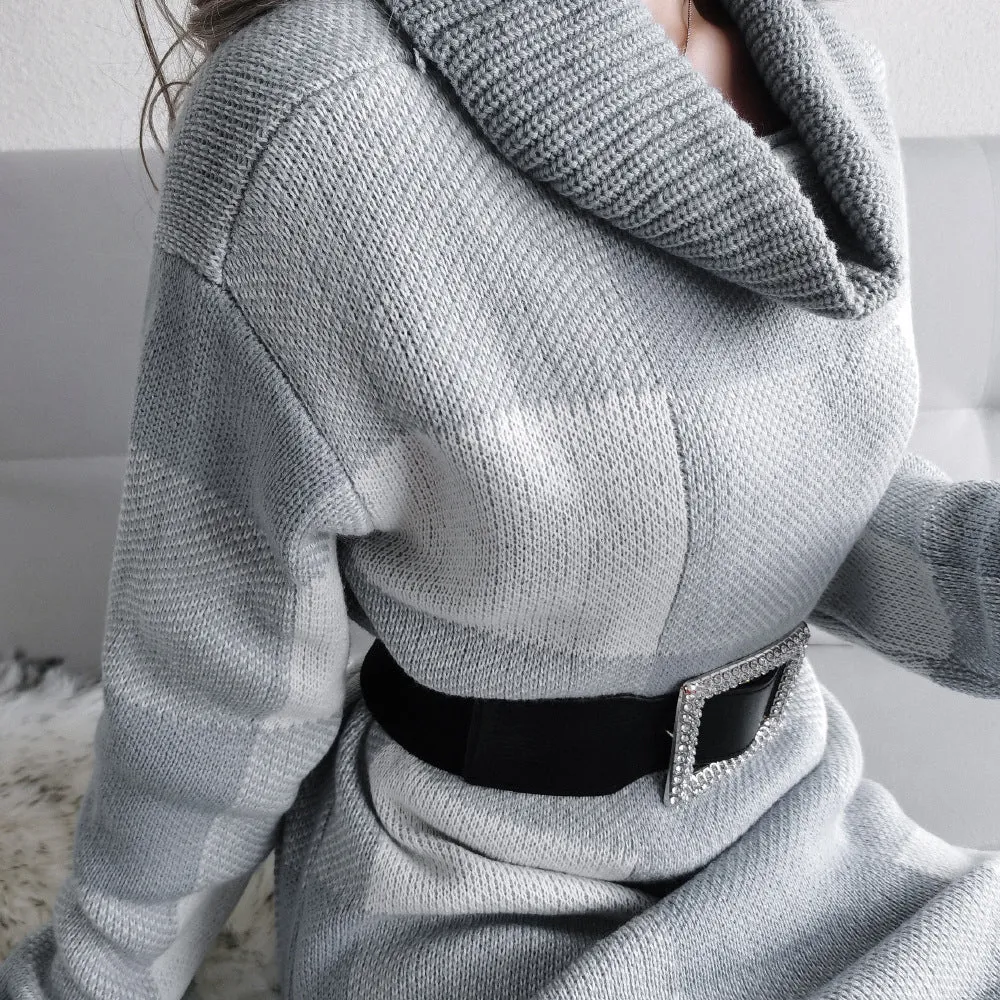 Turtle Neck Plaid Knitting Dress Wholesale