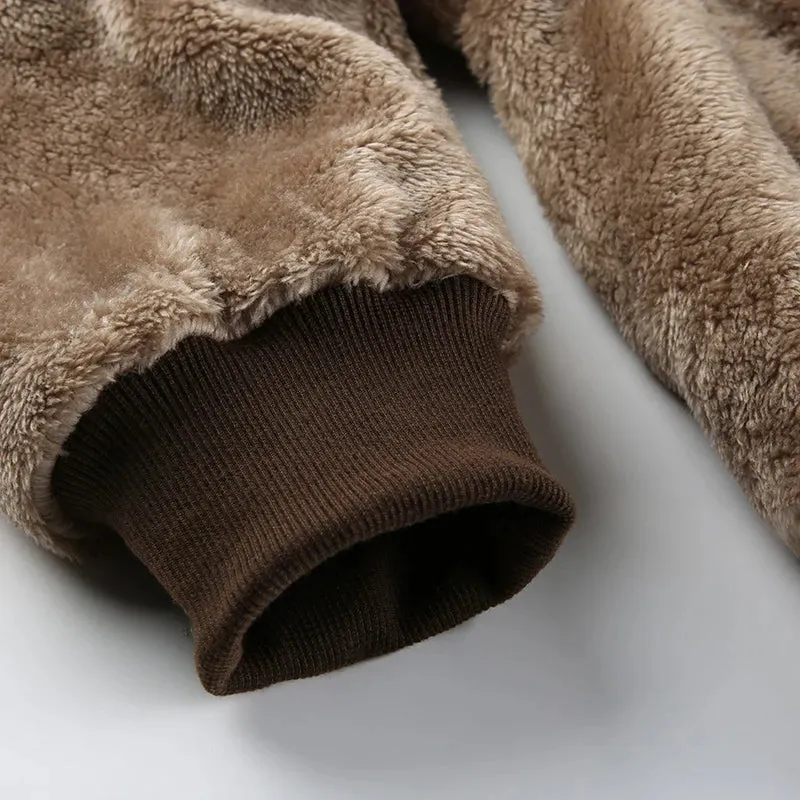 Vintage Brown Fluffy Faux Fur Zip-Up Coat