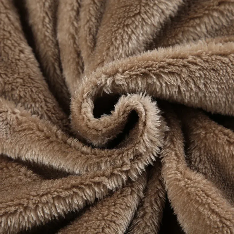 Vintage Brown Fluffy Faux Fur Zip-Up Coat