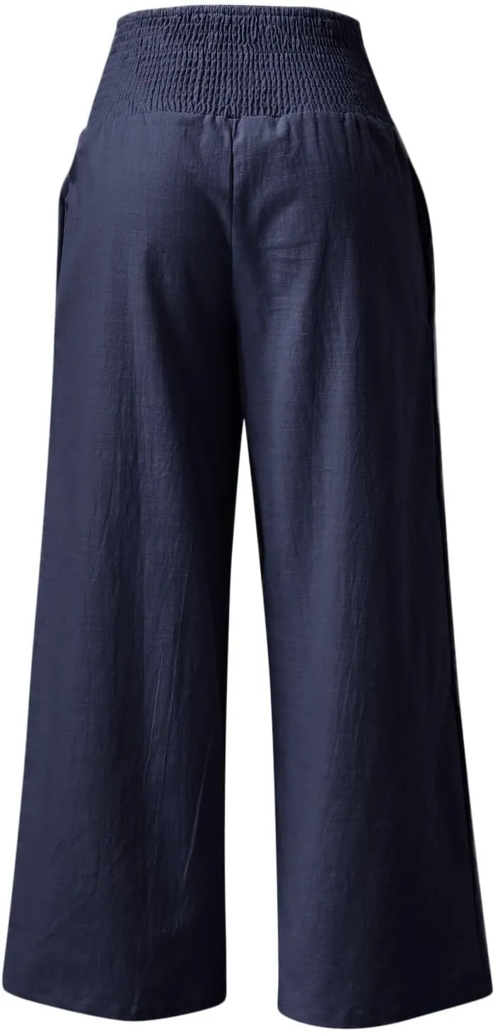 Wide Leg Pants for Women with Pockets Casual High Waisted Straight Leg Palazzo Pant Loose Solid Lounge Trousers