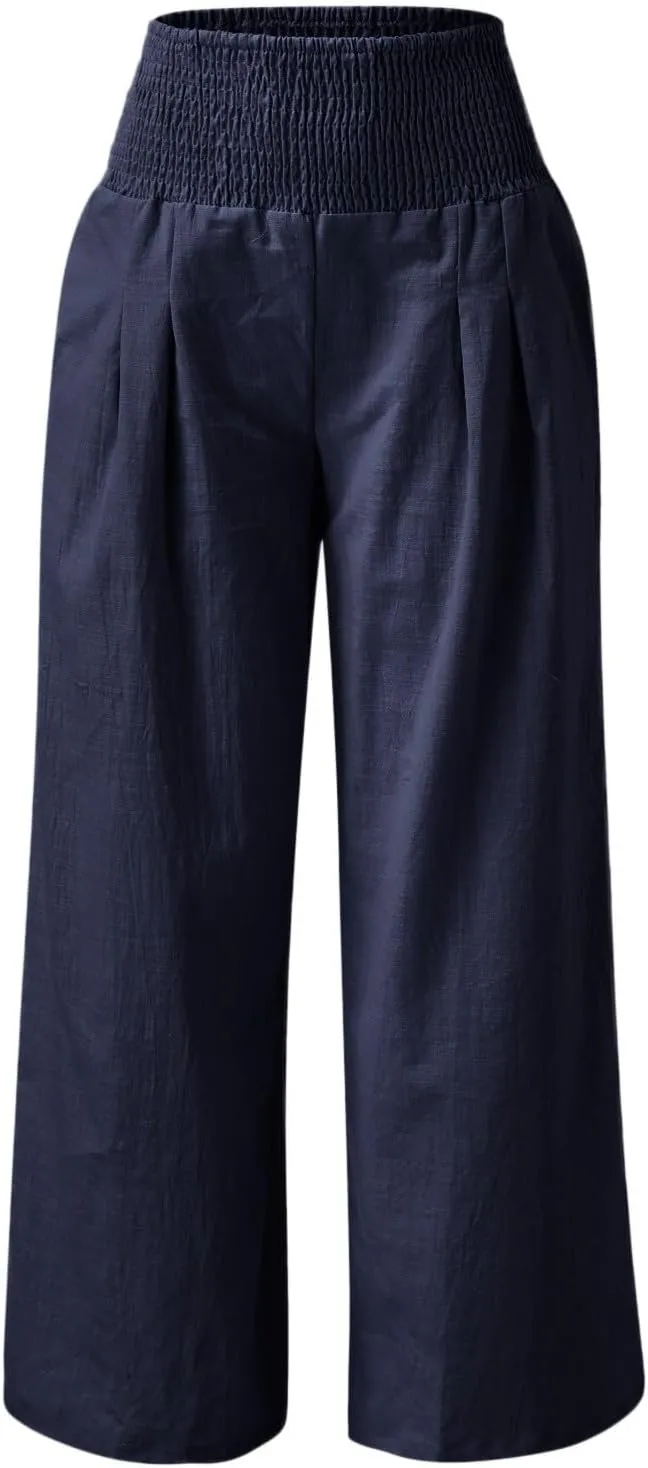 Wide Leg Pants for Women with Pockets Casual High Waisted Straight Leg Palazzo Pant Loose Solid Lounge Trousers