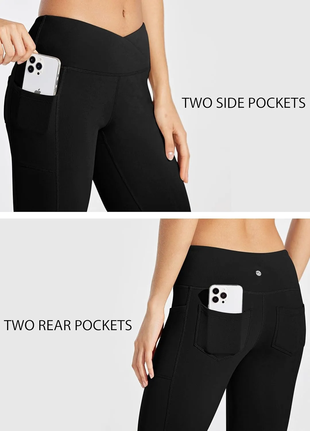 Willit Women's Fleece Lined Pants Yoga Crossover Leggings Bootcut Thermal Winter Pants Flare Leggings Water Resistant