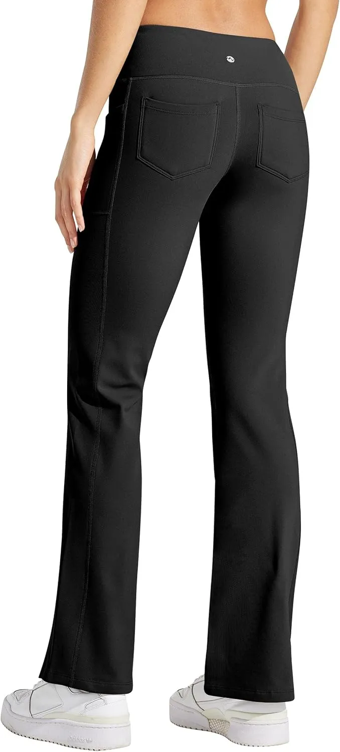 Willit Women's Fleece Lined Pants Yoga Crossover Leggings Bootcut Thermal Winter Pants Flare Leggings Water Resistant