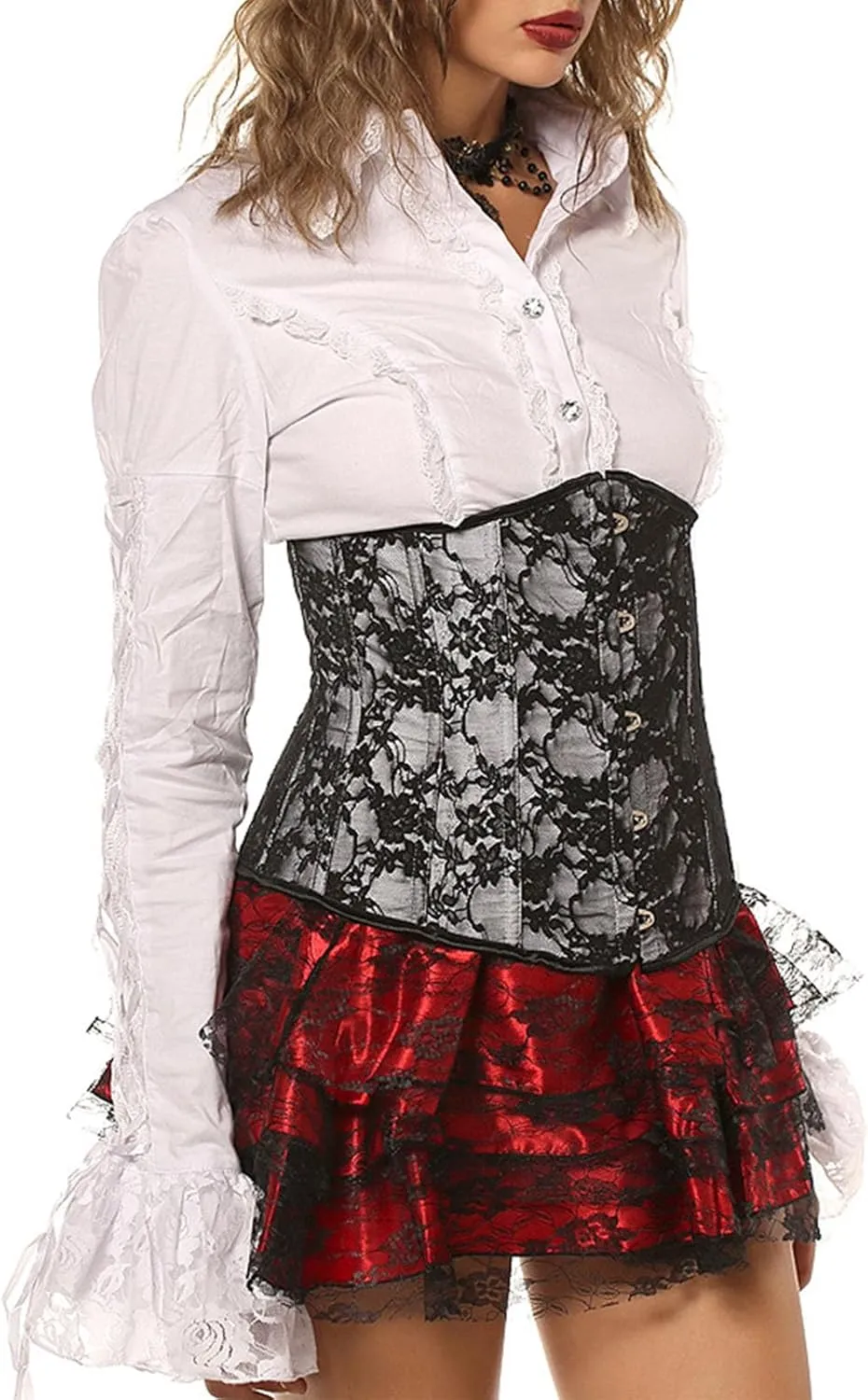 Women Lace Patchwork Mini Pleated Skirts Christmas Lace Up Ruffle Short Skirts Harajuku Goth Skirt Y2k Underskirt