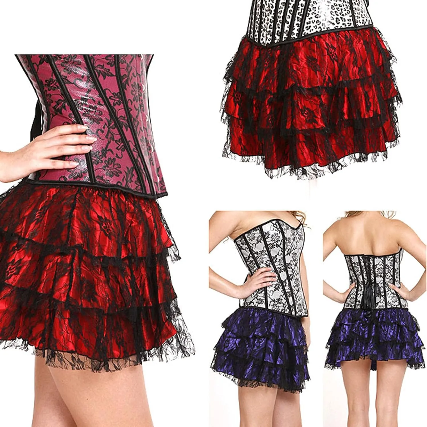 Women Lace Patchwork Mini Pleated Skirts Christmas Lace Up Ruffle Short Skirts Harajuku Goth Skirt Y2k Underskirt