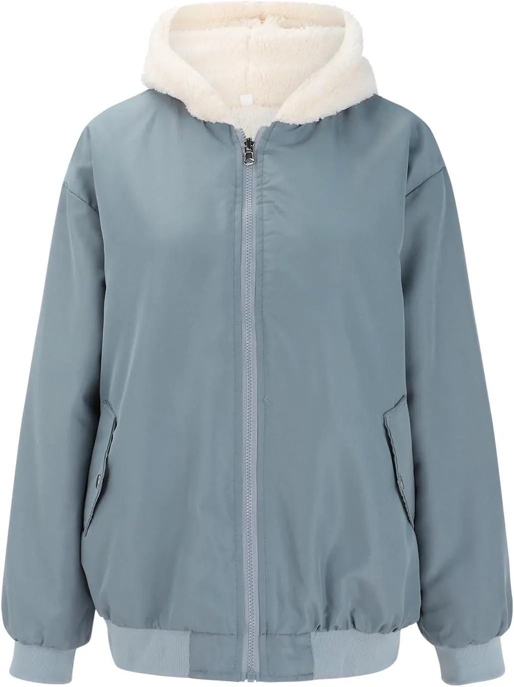 Women's 2024 Winter Fashion Clothes Outerwear with Pockets Hooded Fleece Jacket Full Zip Black Padded Coats