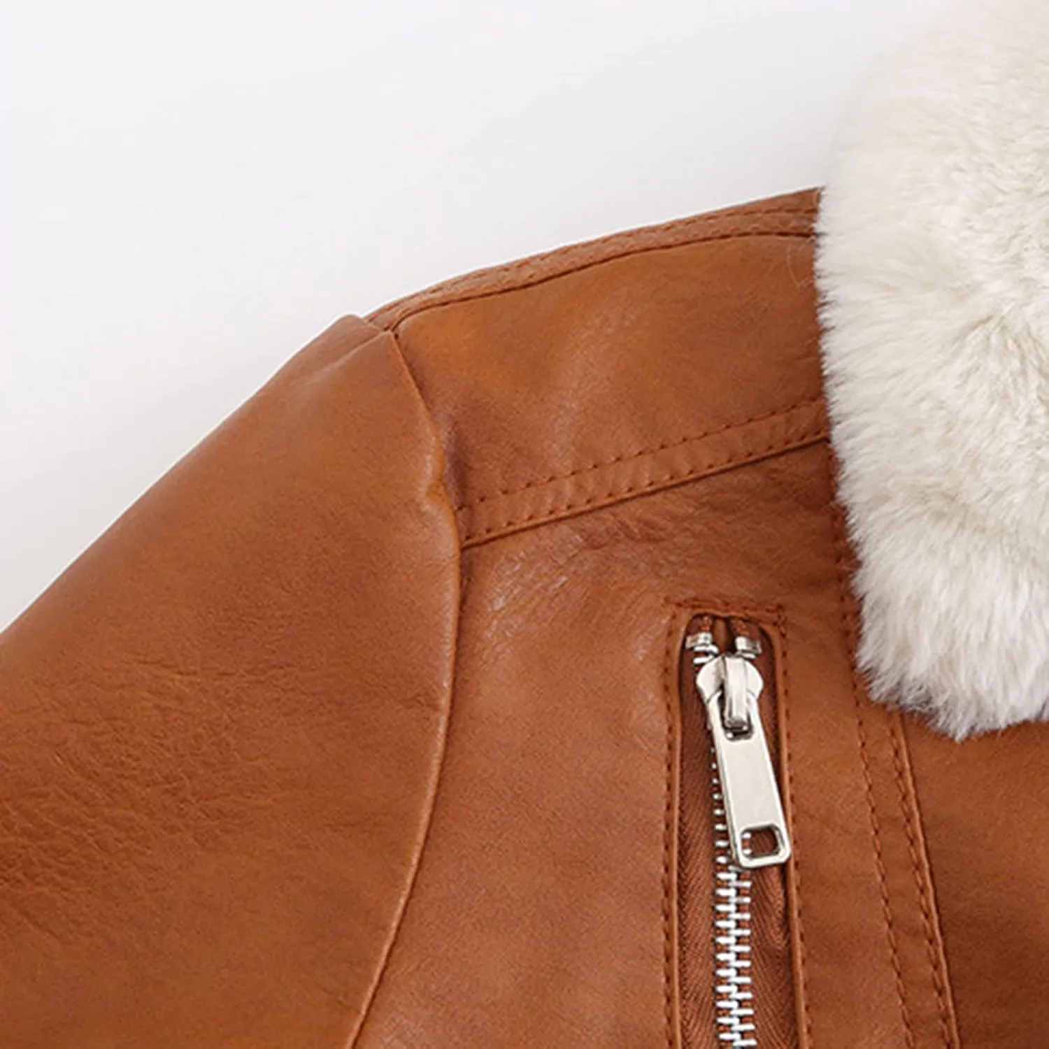 Women's Faux Shearing Moto Jacket Thick Fleece Lined Parka Winter Coat Lapel Sherpa Motorcycle Biker Leather Jacket