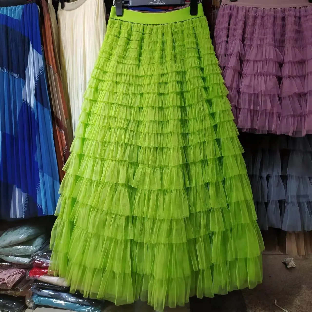 Womens high Waist Tiered mesh Skirt Aline Ruffle Tulle Skirts Layered Tutu Skirts for Women Princess Party Maxi Skirt