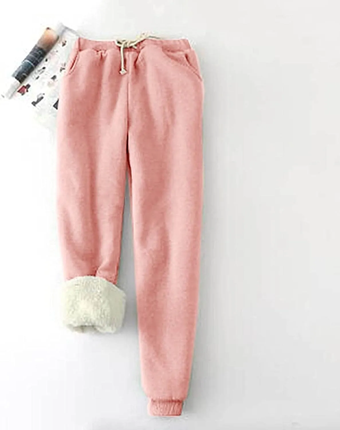 Womens Winter Sherpa Lined Sweatpants Thermal Warm Fleece Joggers Drawstring Athletic Active Lounge Pant with Pocket