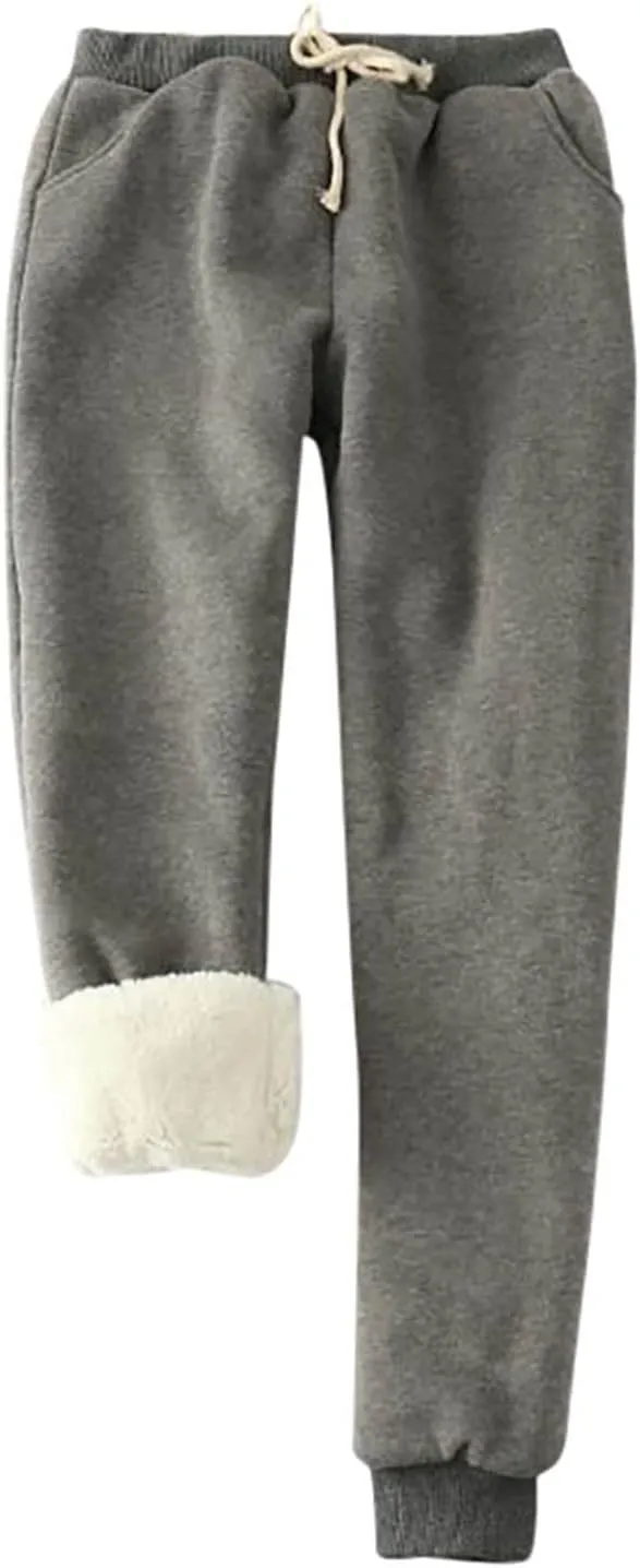 Womens Winter Sherpa Lined Sweatpants Thermal Warm Fleece Joggers Drawstring Athletic Active Lounge Pant with Pocket