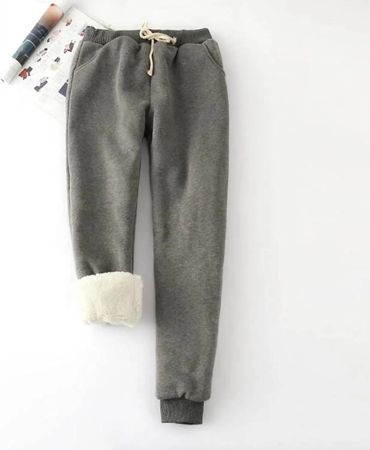 Womens Winter Sherpa Lined Sweatpants Thermal Warm Fleece Joggers Drawstring Athletic Active Lounge Pant with Pocket
