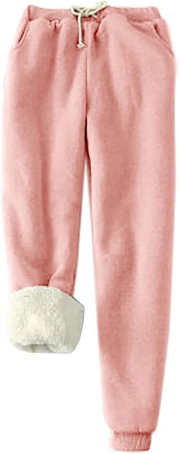 Womens Winter Sherpa Lined Sweatpants Thermal Warm Fleece Joggers Drawstring Athletic Active Lounge Pant with Pocket