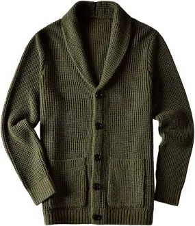 ZHILI Men's Casual Slim Thick Knitted Shawl Collar Cardigan Sweaters Pockets